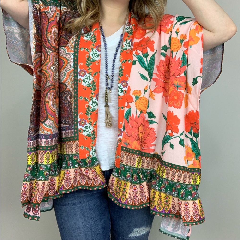 Garden Party Kimono Umgee Floral Print Orange - Picture 3 of 8